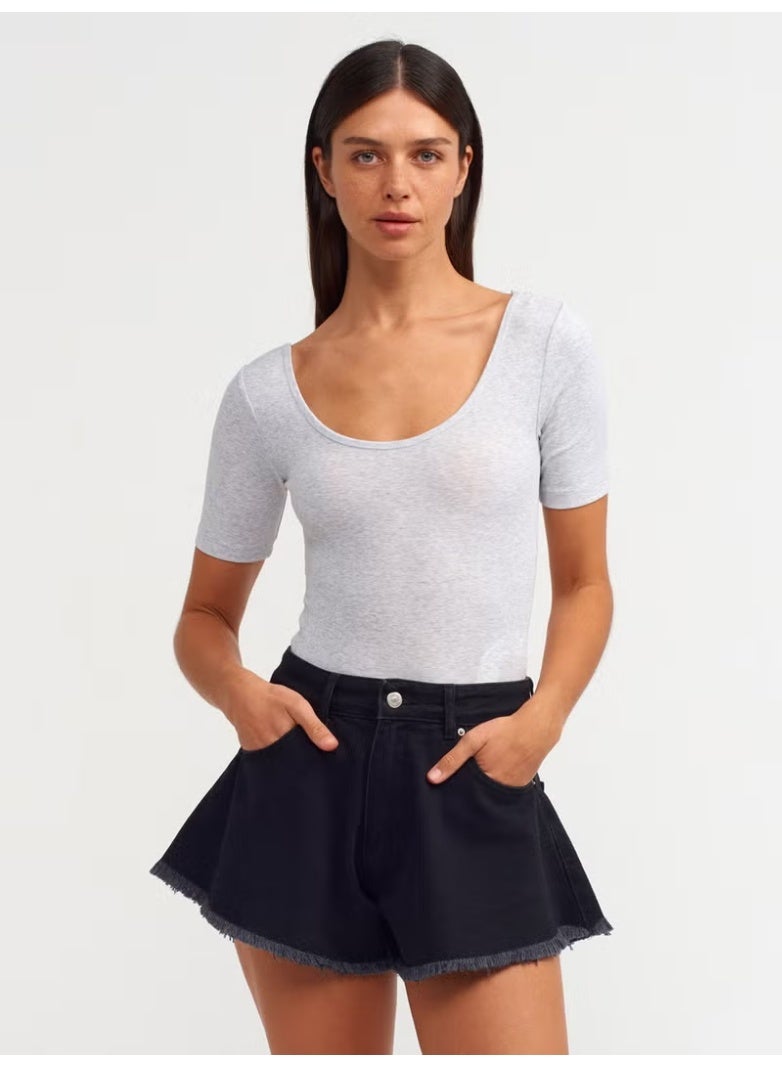 Dilvin 20845 Short Sleeve Bodysuit-Grey Melange - Image 1